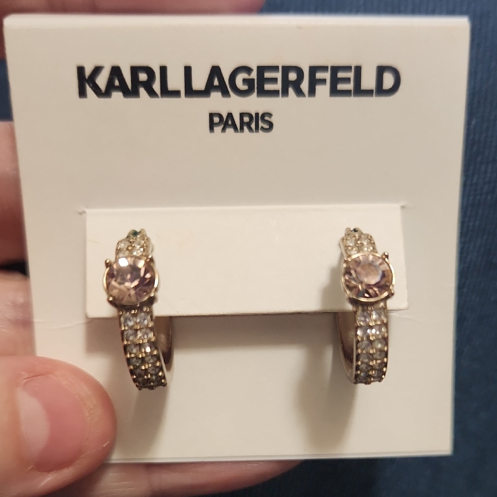 Karl Lagerfeld Gold and Pink Crystal Earrings